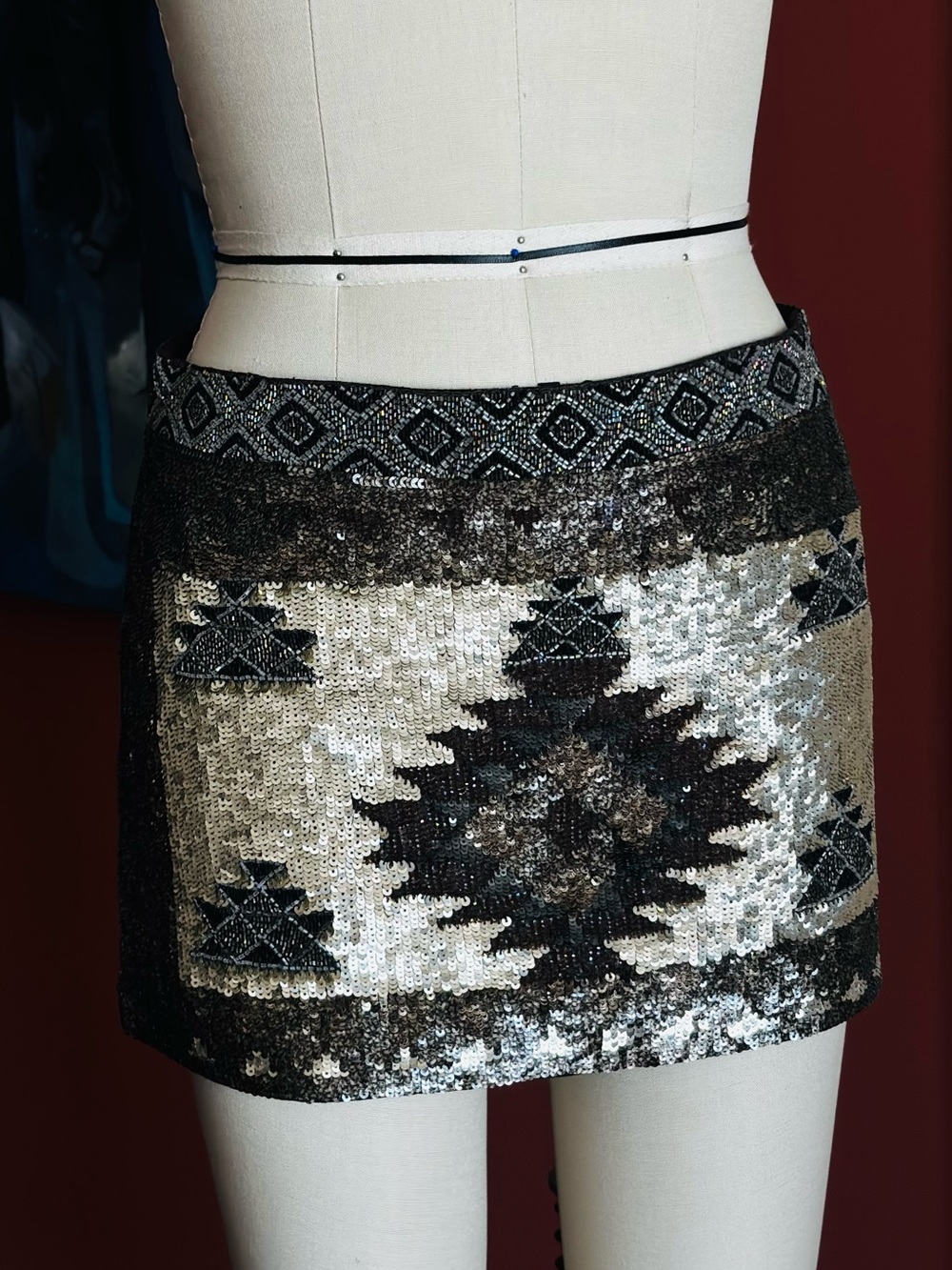 All Saints Spitalfields Beaded & Sequin Geometric Mini Skirt - Black & Silver